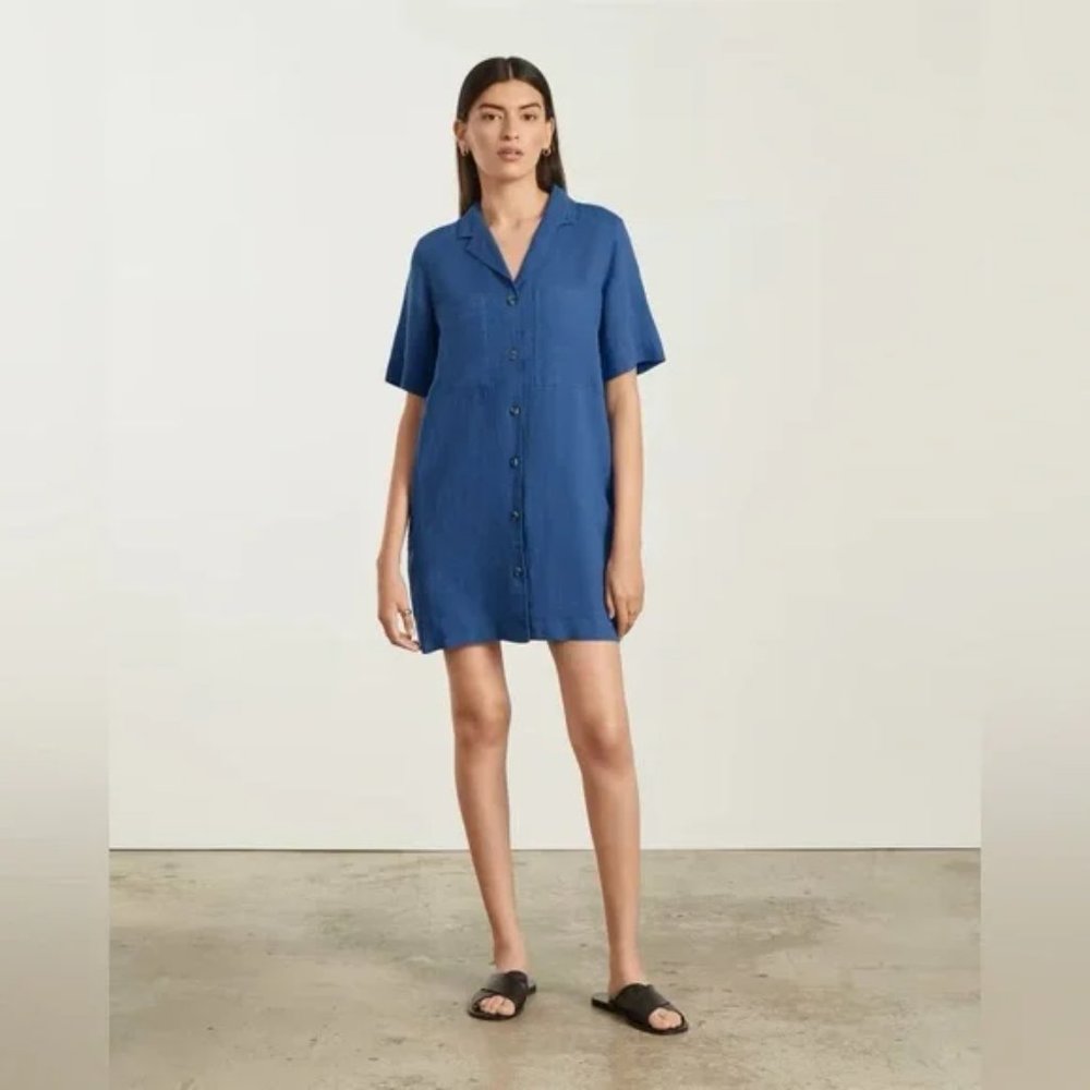 Everlane 100% Linen Workwear Dress, Size XS in Blue